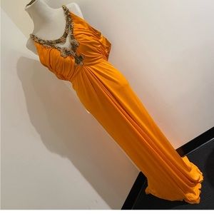 Vintage Bob Mackie Orange Beaded Halter Evening Gown